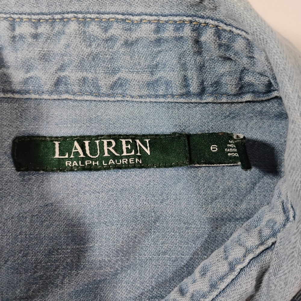 Lauren Ralph Lauren Women's Size 6 Denim Blue Shirt Dress Pearl Buttons Pocket - Picture 2 of 16